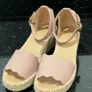 Ladies Blush color ankle strap wedge sandals